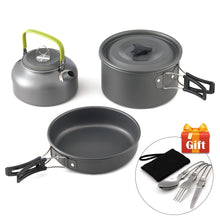 Lade das Bild in den Galerie-Viewer, ‎Ultraleichte Aluminiumlegierung Camping Kochgeschirr Utensilien Outdoor Kochen Teekanne Wasserkocher Topf Bratpfanne 3-teiliges Set‎
