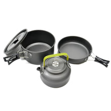 Lade das Bild in den Galerie-Viewer, ‎Ultraleichte Aluminiumlegierung Camping Kochgeschirr Utensilien Outdoor Kochen Teekanne Wasserkocher Topf Bratpfanne 3-teiliges Set‎
