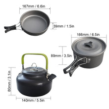 Lade das Bild in den Galerie-Viewer, ‎Ultraleichte Aluminiumlegierung Camping Kochgeschirr Utensilien Outdoor Kochen Teekanne Wasserkocher Topf Bratpfanne 3-teiliges Set‎
