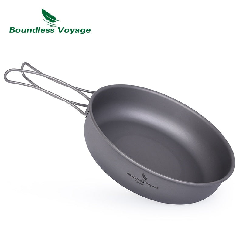 Boundless Voyage Titan Bratpfannenplatte mit Klappgriff Ultraleichtes Camping Picknick Pfanne Bratpfanne Geschirr Titan Antihaftpfanne