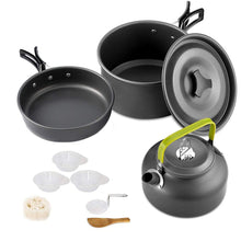 Lade das Bild in den Galerie-Viewer, Camping Kochgeschirr Set Aluminium Antihaft-Portable Outdoor Geschirr Wasserkocher Topf Kochset Kochpfanne Schüssel zum Wandern BBQ Picknick‎
