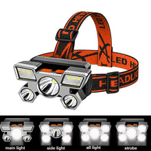 Lade das Bild in den Galerie-Viewer, 5LED mit eingebauter 18650 Batterie USB wiederaufladbare Stirnlampe
